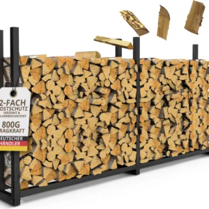 Kaminholzregal außen Metall 223 x 25 x 115 cm Stapelhilfe anthrazit für 800kg