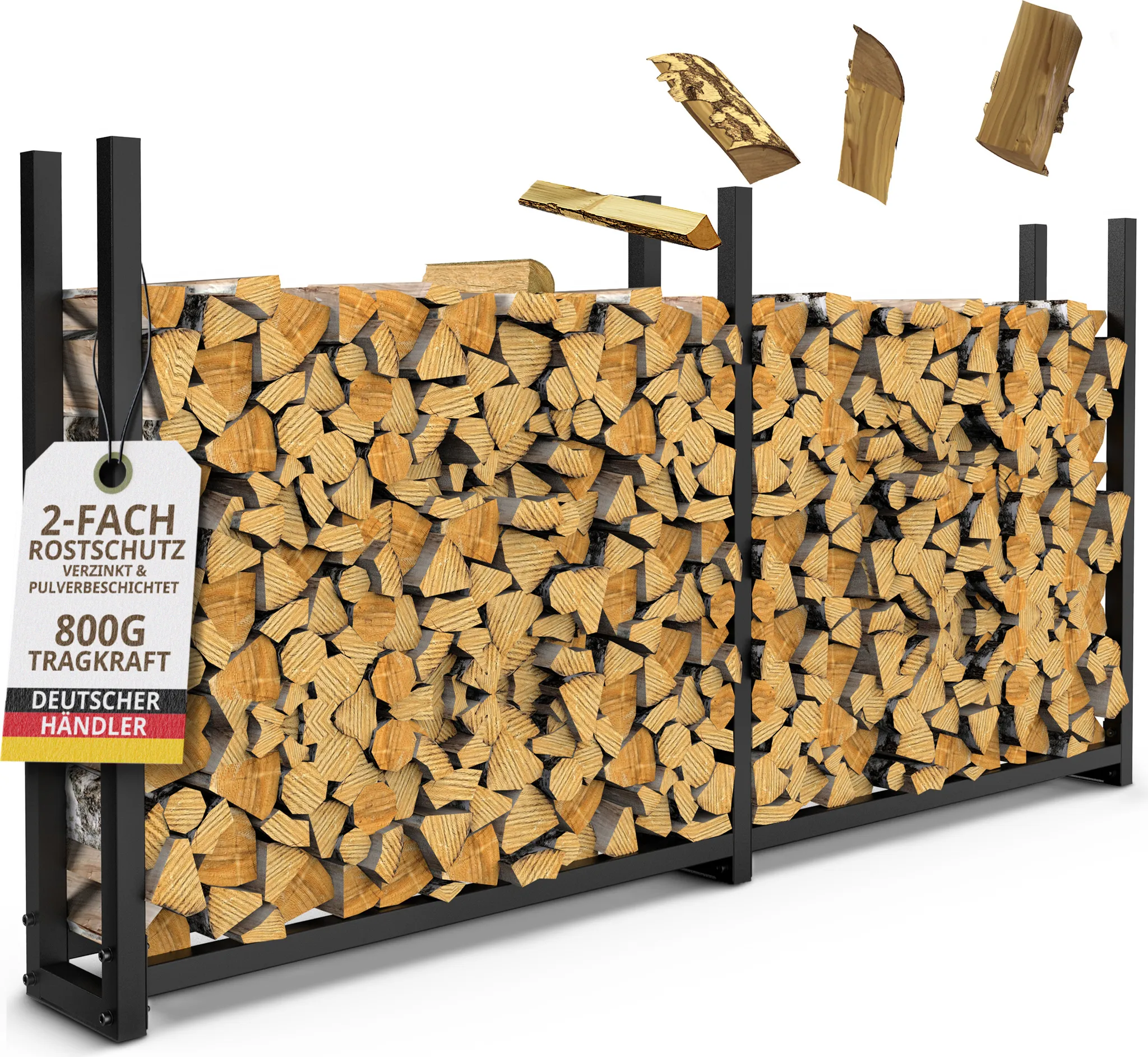Kaminholzregal außen Metall 223 x 25 x 115 cm Stapelhilfe anthrazit für 800kg